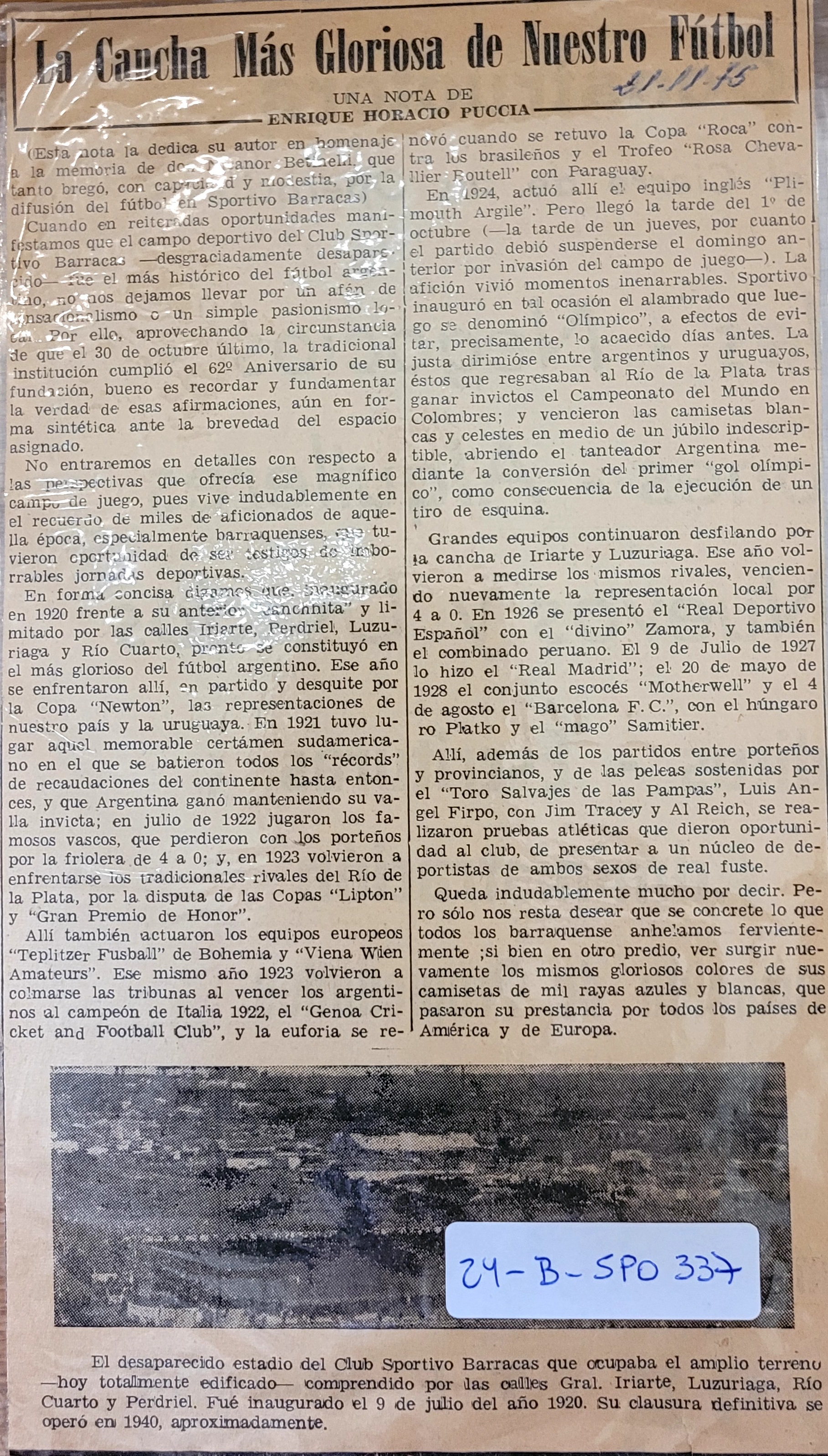 1975   1121   La cancha más gloriosa de nuestro fútbol - Sportivo Barracas
